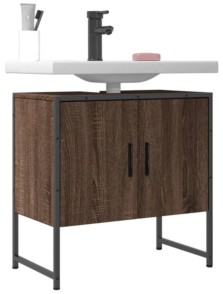 Mobile Lavabo Bagno Rovere Marrone 60x33x60cm Legno Multistrato /