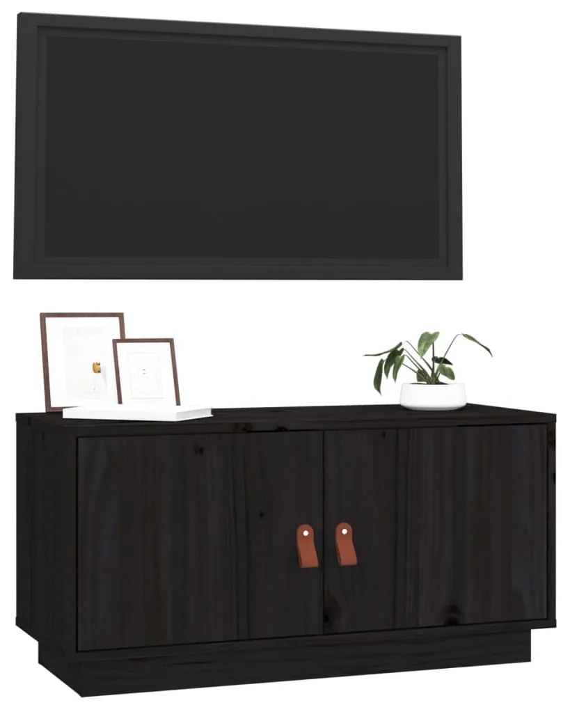 Mobile porta tv nero 80x34x40 cm in legno massello di pino