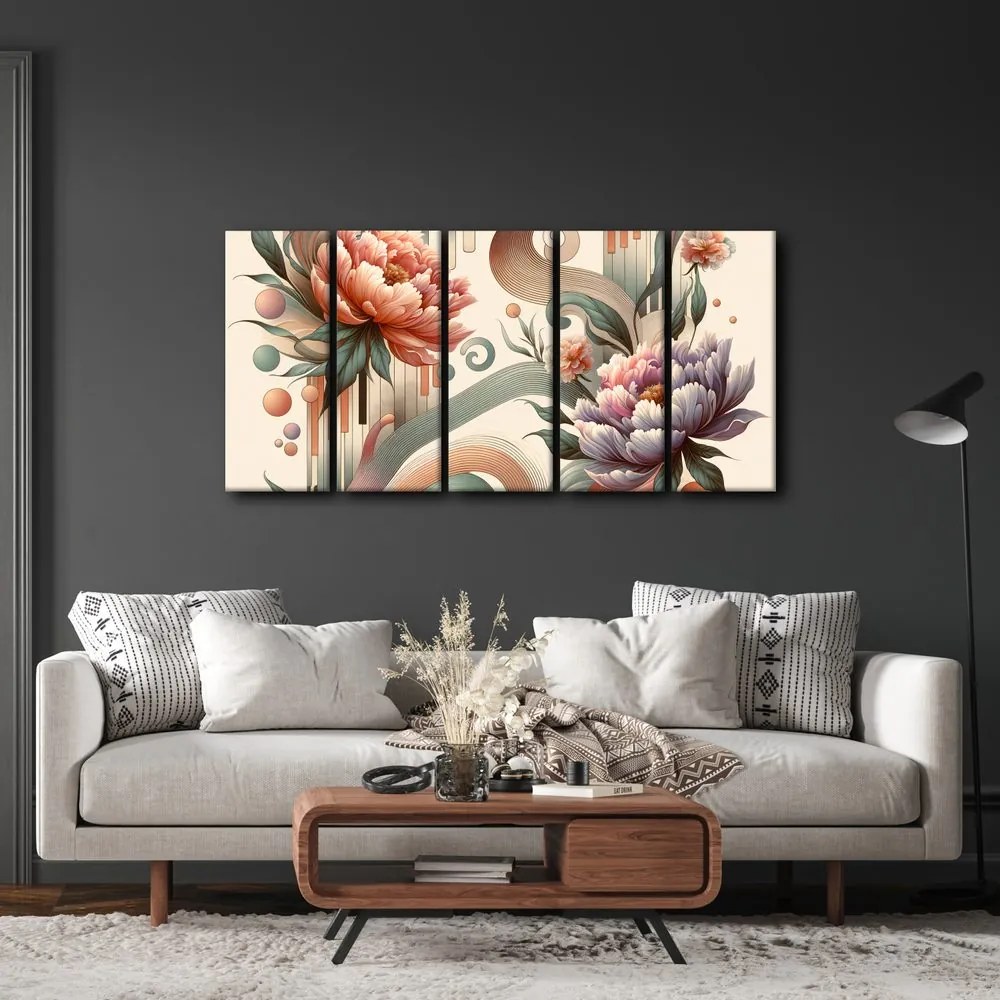 Quadri 5 pezzi – Curve artistiche e fiori