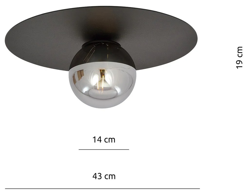 Plafoniera Minimal 1 Luce Mnemosine In Acciaio Nero E Sfera Di Vetro Fumè