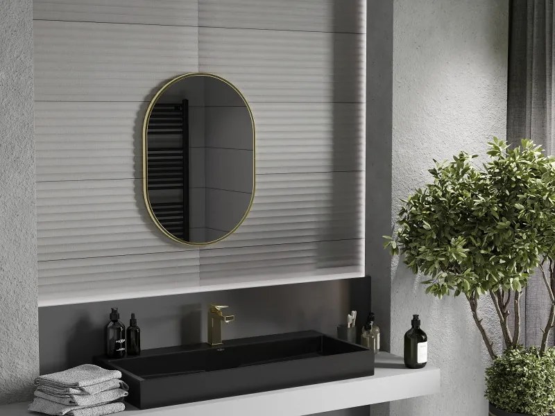 Mexen Loft specchio da bagno ovale 70 x 50 cm, cornice dorata - 9851-070-050-000-50