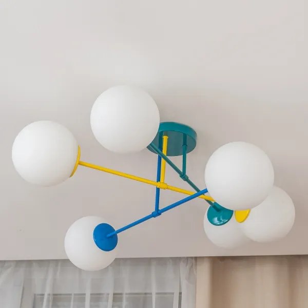 Lampadario a plafone MOON 6xE27/15W/230V turchese/giallo/blu