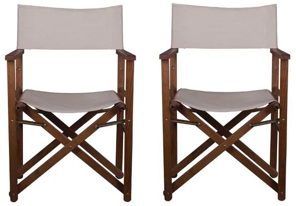 Sedia regista SET 2 PEZZI pieghevole in legno tessuto ecru finitura noce