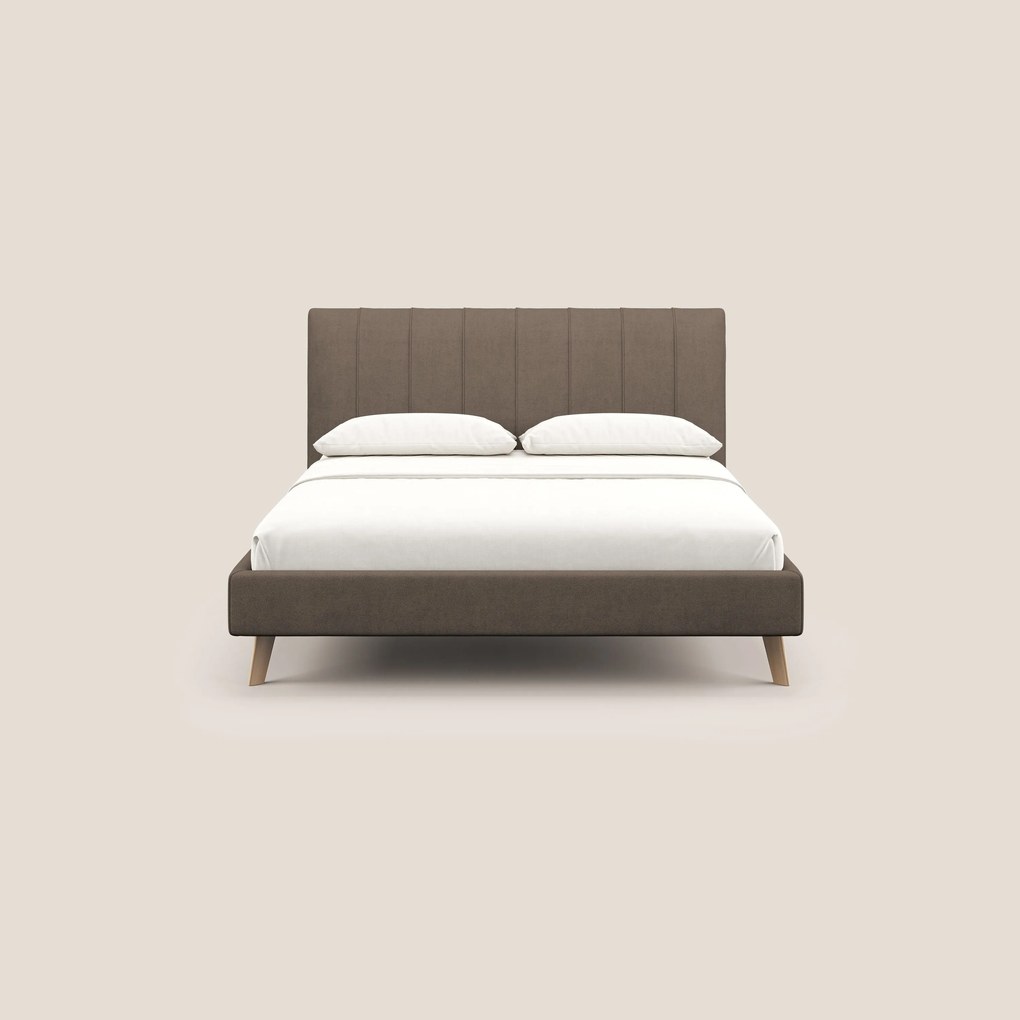 Selene letto imbottito con piedini naturali sfoderabile in tessuto impermeabile T02