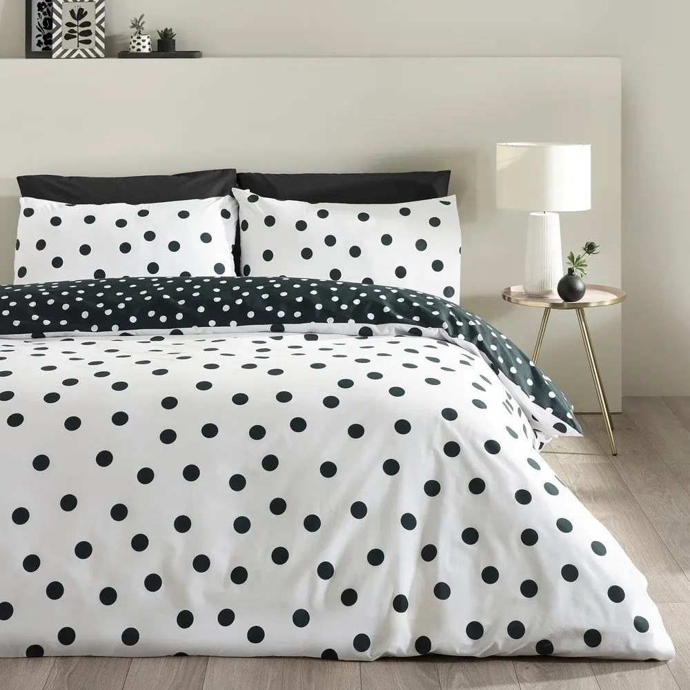 Set copripiumino e federa bianco e nero per letto matrimoniale 3 pezzi 200x200 cm Polka Dot – Catherine Lansfield