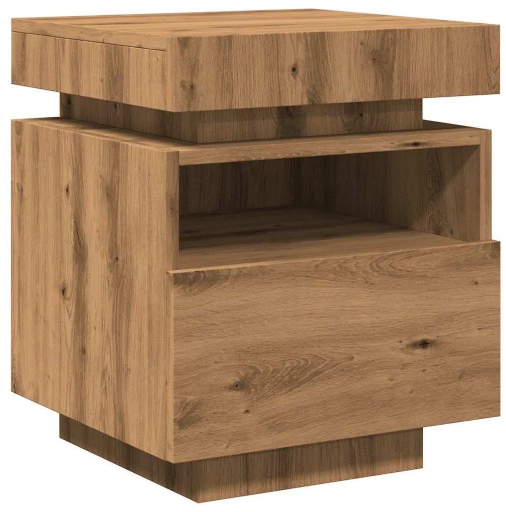 Comodino con luci led rovere artigianale 40x39x48,5 cm