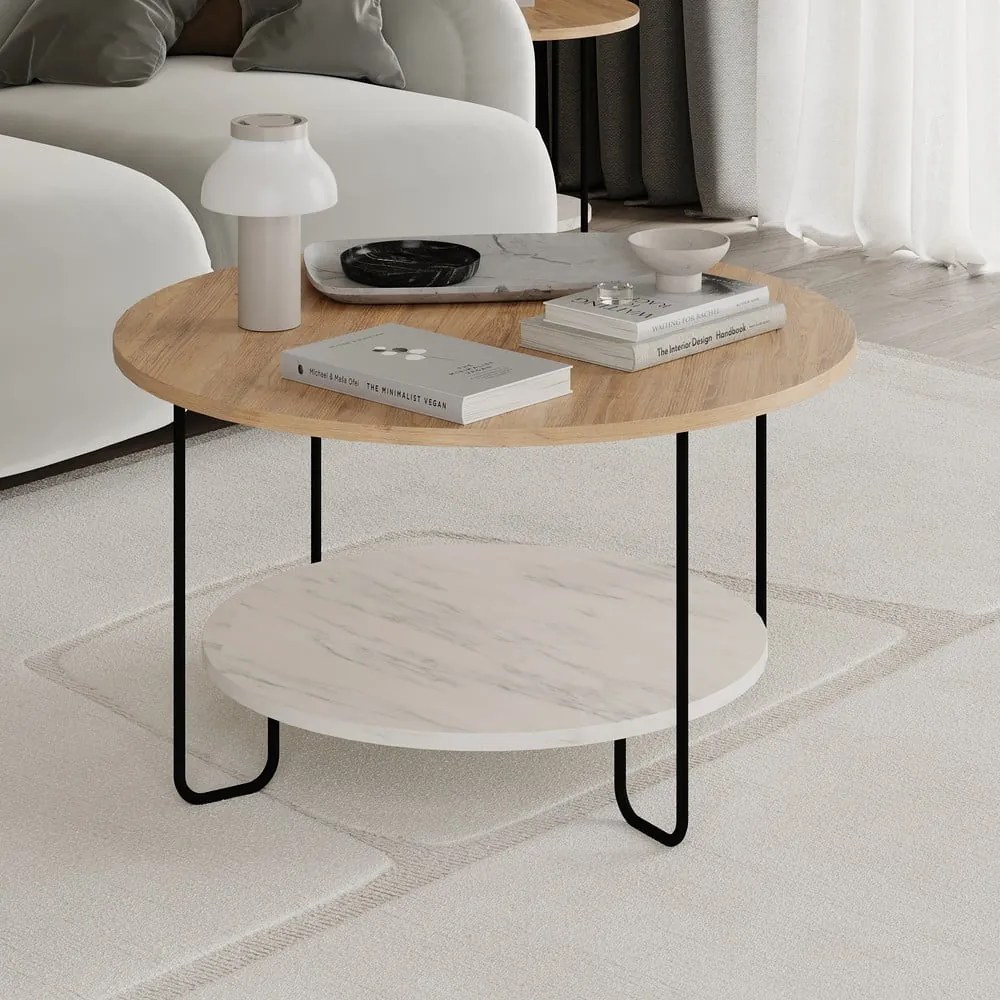 Tavolino rotondo con piano in rovere naturale ø 80 cm Tonka - Marckeric