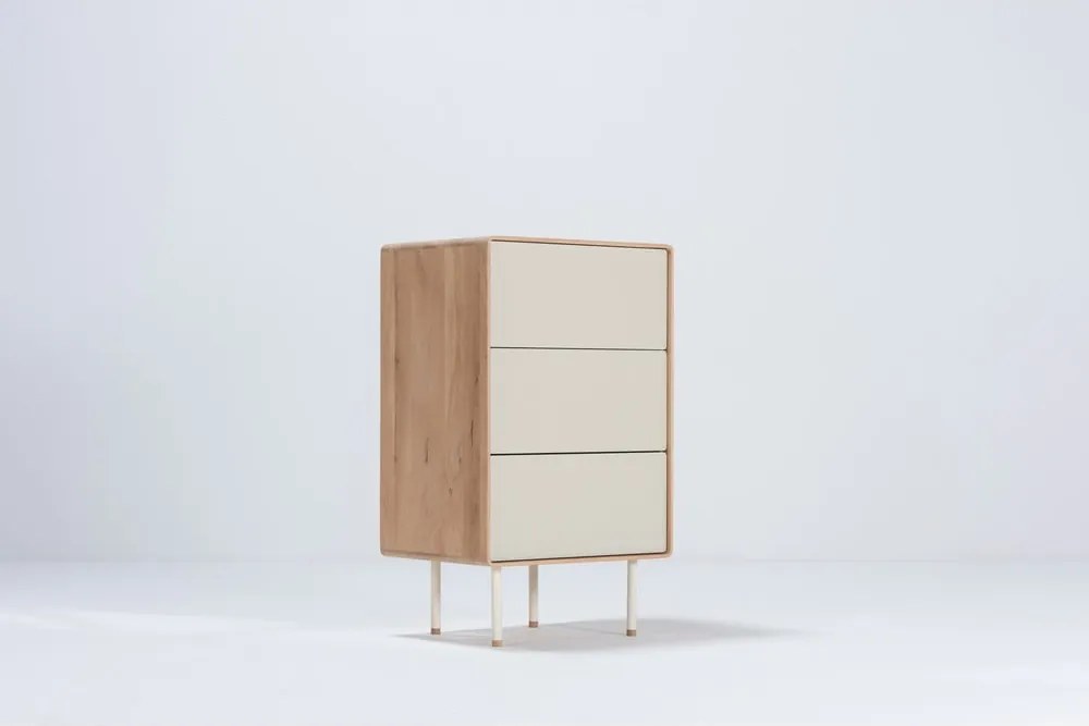 Cassettiera alta bianca in legno di quercia con 3 cassetti 60x100 cm Fina - Gazzda