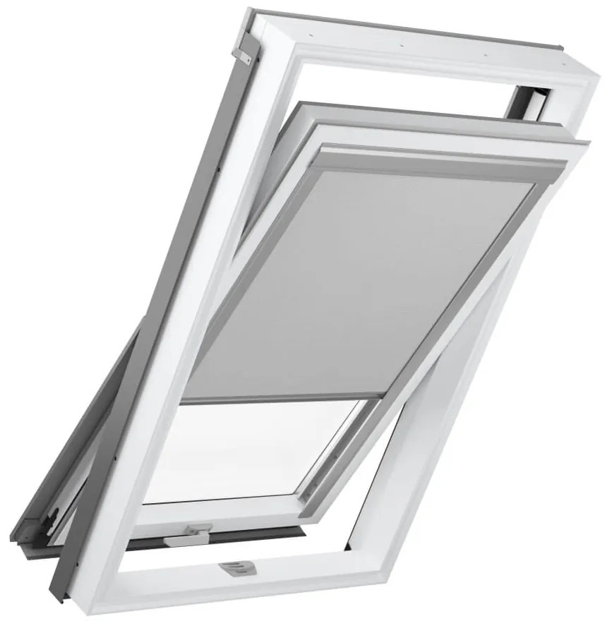 Finestra da tetto con tenda interna oscurante grigio chiaro, pvc, RoofLite+ Solid PVC, 55x78 cm, bianco all’interno e grigio antracite simile a RAL 7016 all’esterno