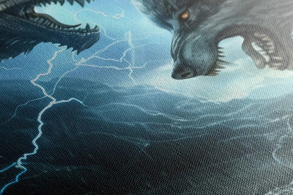 Quadro su tela – Duello tra drago e lupo