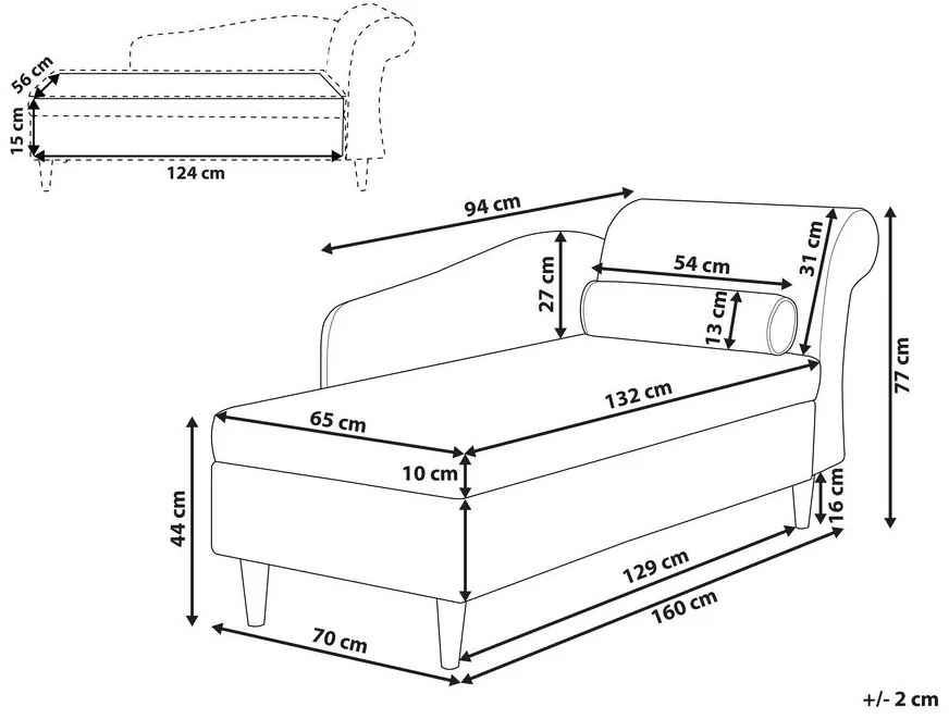Chaise longue in velluto nero versione destra LUIRO Beliani