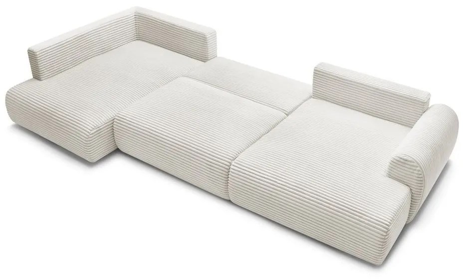 Divano angolare color crema allungabile (con penisola a destra/a forma di "U") con rivestimento in velluto a coste Lucien – Bobochic Paris