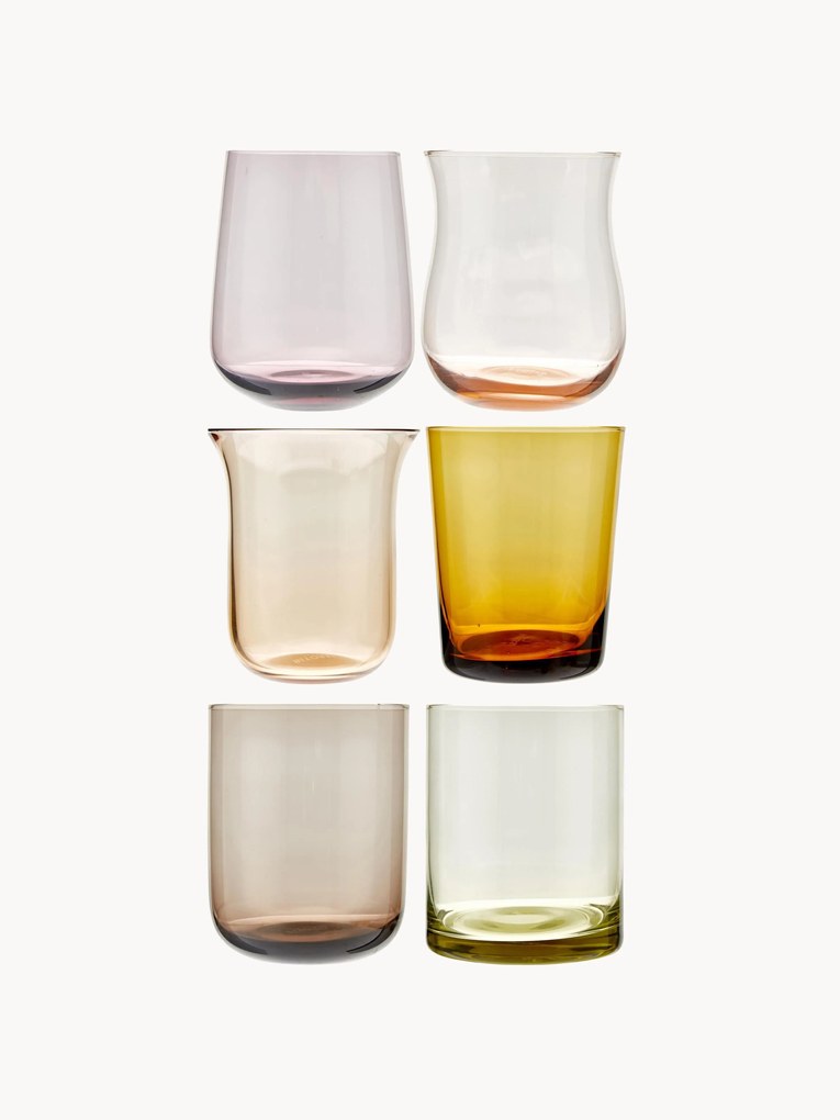 Set 6 bicchieri in vetro soffiato in diverse forme e colori Desiguale