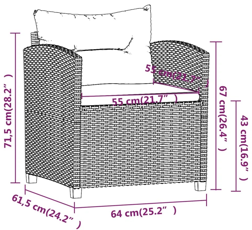 Set Divani da Giardino 3 pz con Cuscini in Polyrattan Grigio