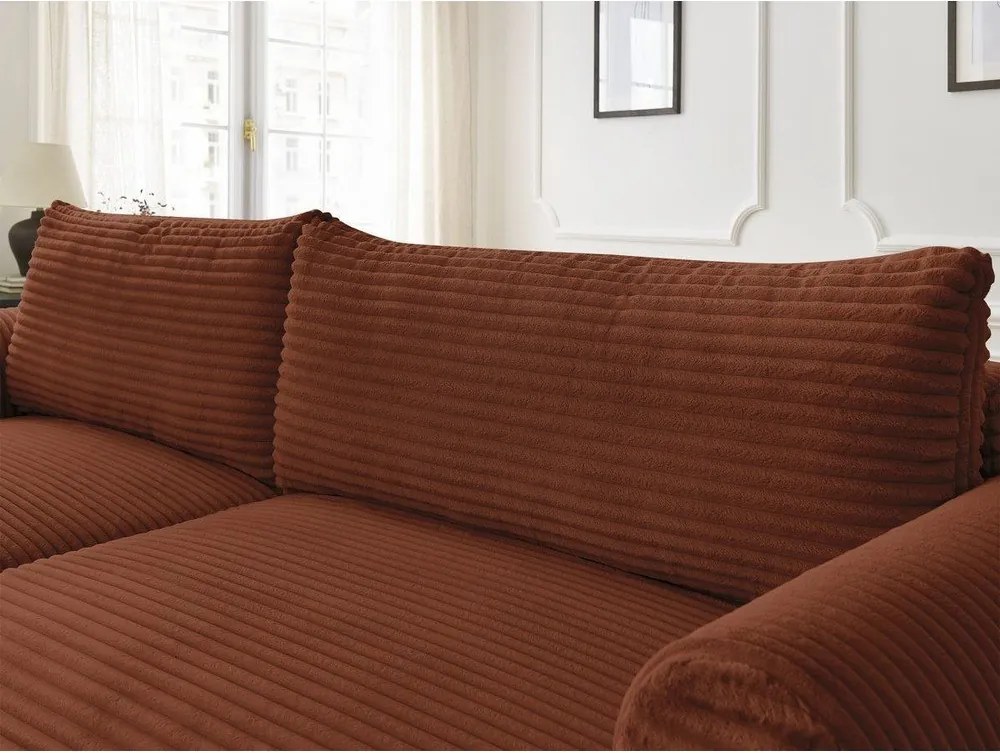 Divano angolare color mattone allungabile (con penisola a sinistra) con rivestimento in velluto a coste Lucien – Bobochic Paris