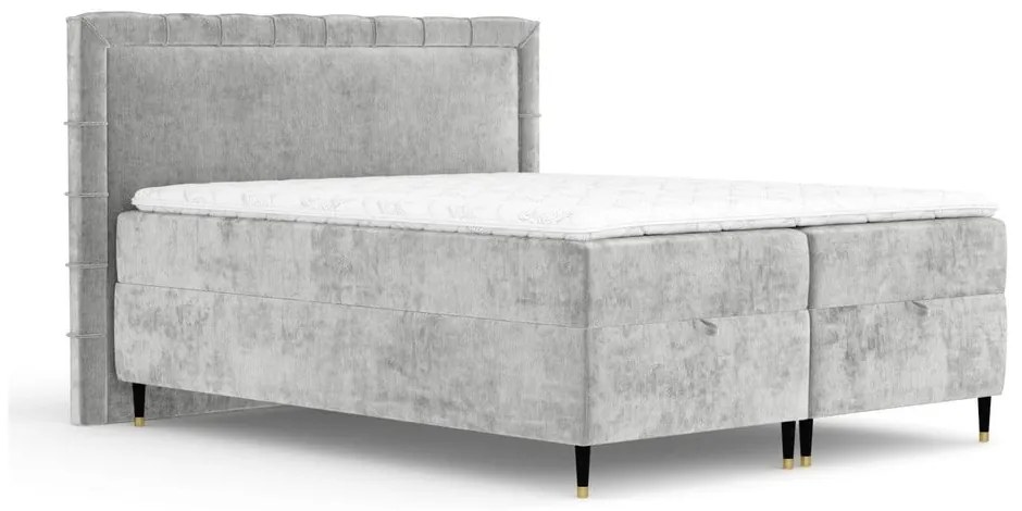 Letto boxspring grigio chiaro con spazio contenitivo 180x200 cm Voyage - Maison de Rêve