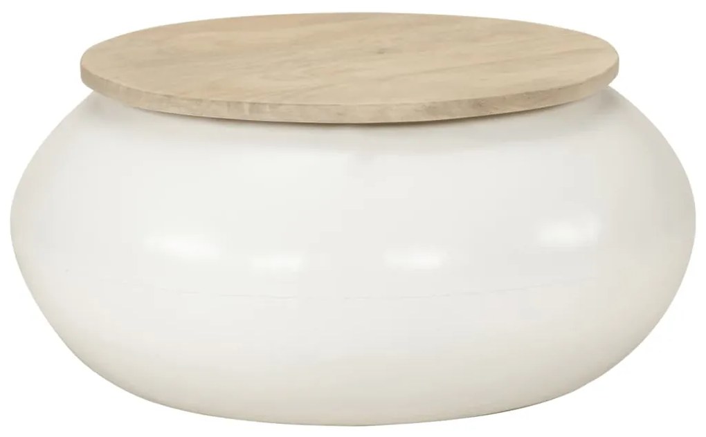 Tavolino Da Salotto Bianco 51x51x27 Cm Legno Massello Di Mango /