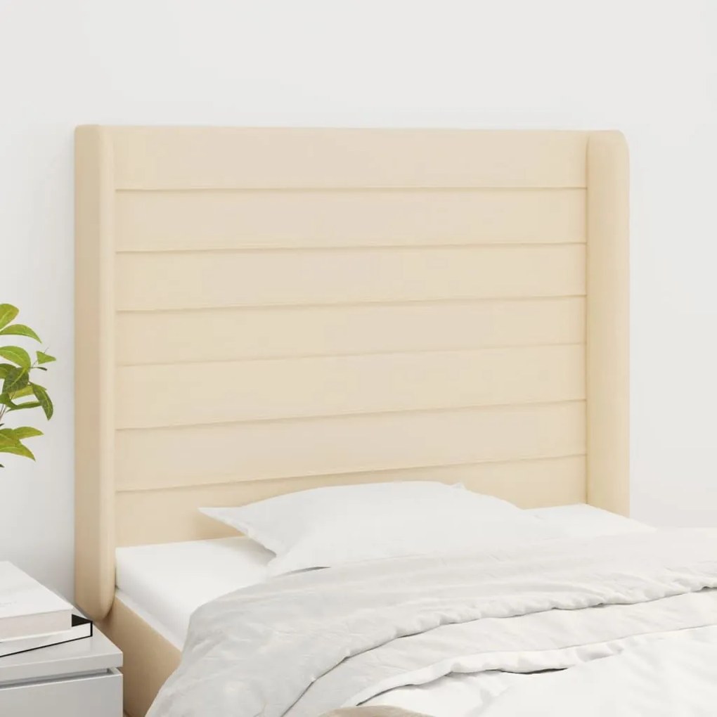 Testiera Ad Orecchio Crema 103x16x118/128 Cm İn Tessuto /