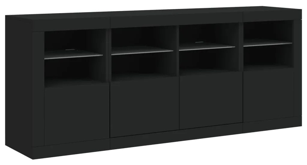 Credenza con luci led nera 163x37x67 cm