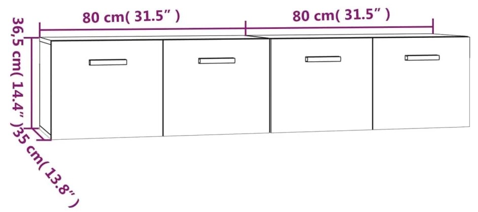 Mobili Parete 2 pz Bianco Lucido 80x35x36,5cm Legno Multistrato