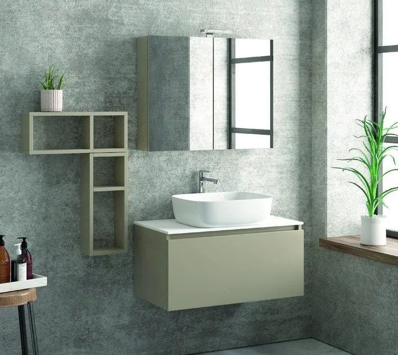 Composizione bagno sospesa 80cm mobile specchio contenitore e 2 pensili - KAMALU