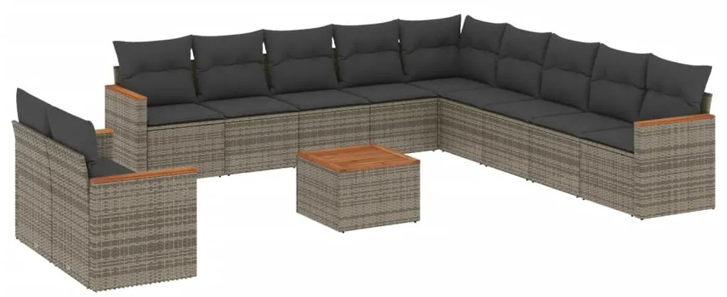 Set divani da giardino 12 pz con cuscini grigio in polyrattan