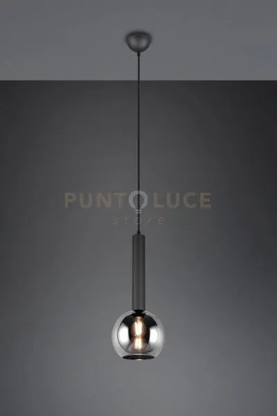 Clayton sospensione metallo nero vetro fume' cromato d. 20cm 1 luce...