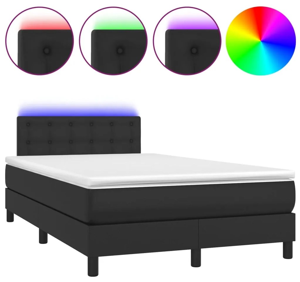 Letto a molle con materasso e led nero 120x190 cm in similpelle