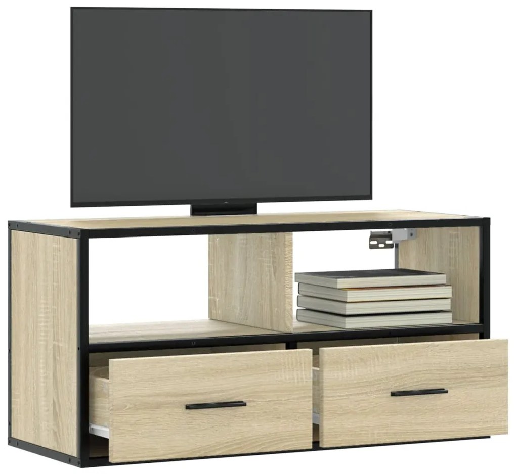 Mobile Tv Rovere Sonoma 80x31x39,5 Cm Legno Multistrato Metallo /