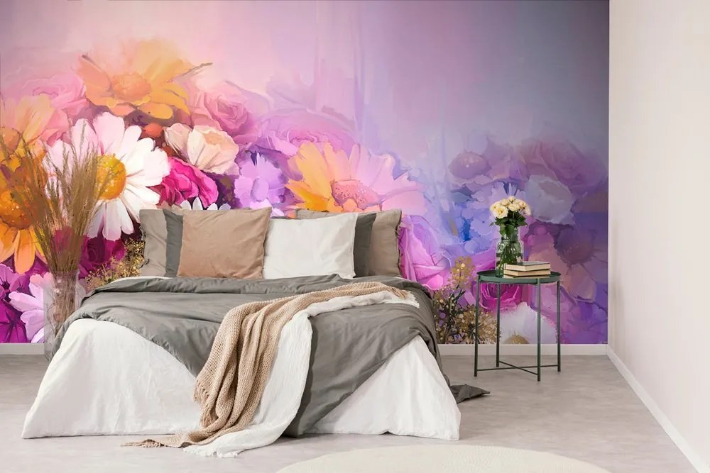 Carta da parati – Pittura a olio di fiori colorati