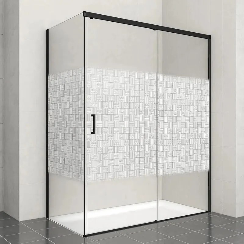 Porta doccia scorrevole Jazz L 140 x H 200 x P 0.6 cm in vetro smerigliato profilo nero