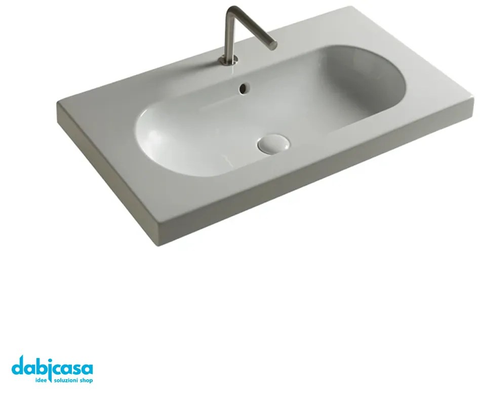 Tecla "Edo-Wide" Lavabo In Ceramica 45X80 Bianco Lucido