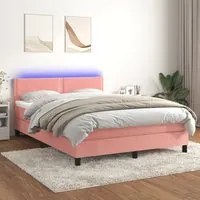 Letto a Molle con Materasso e LED Rosa 140x190 cm in Velluto 3134344