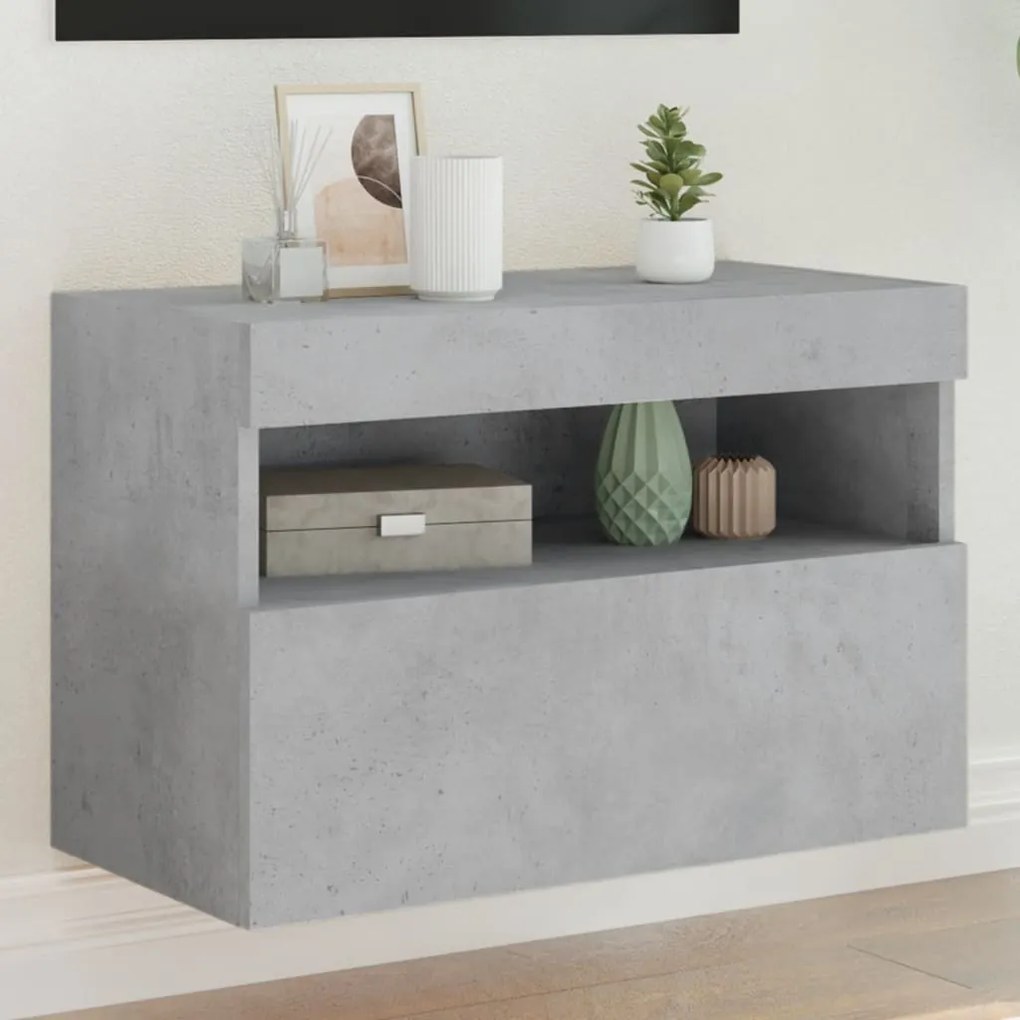 Mobile Tv A Parete Con Luci Led Grigio Cemento 60x30x40 Cm /