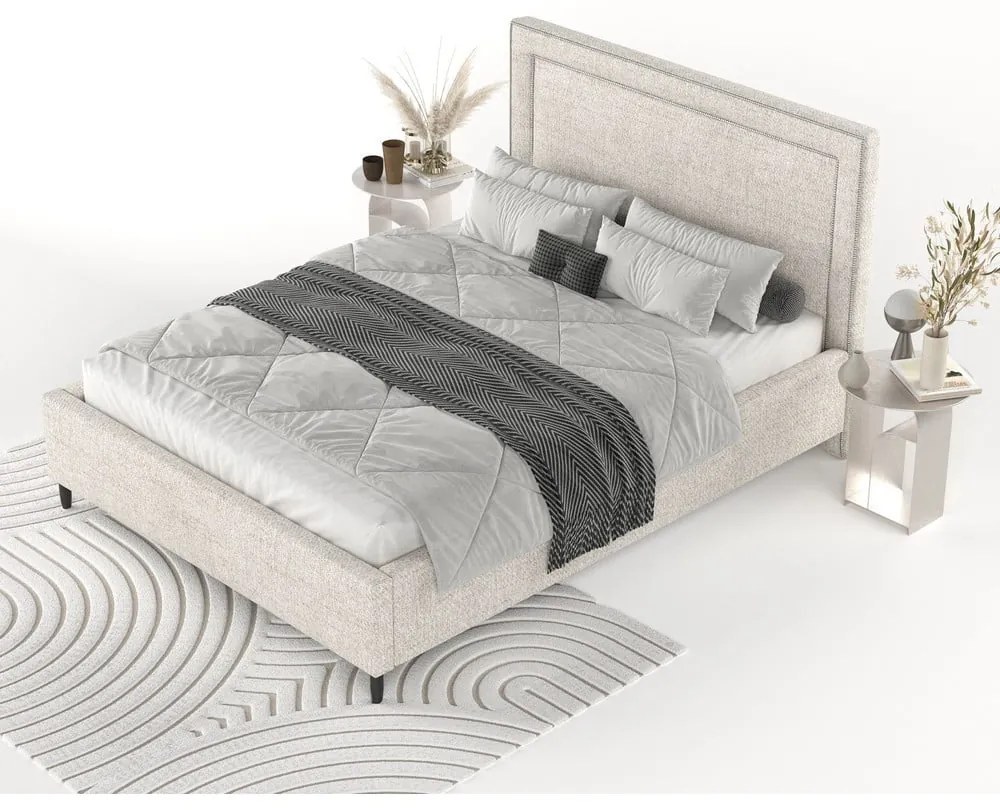 Letto matrimoniale imbottito crema con spazio contenitivo e rete 140x200 cm Baleine - Maison de Rêve