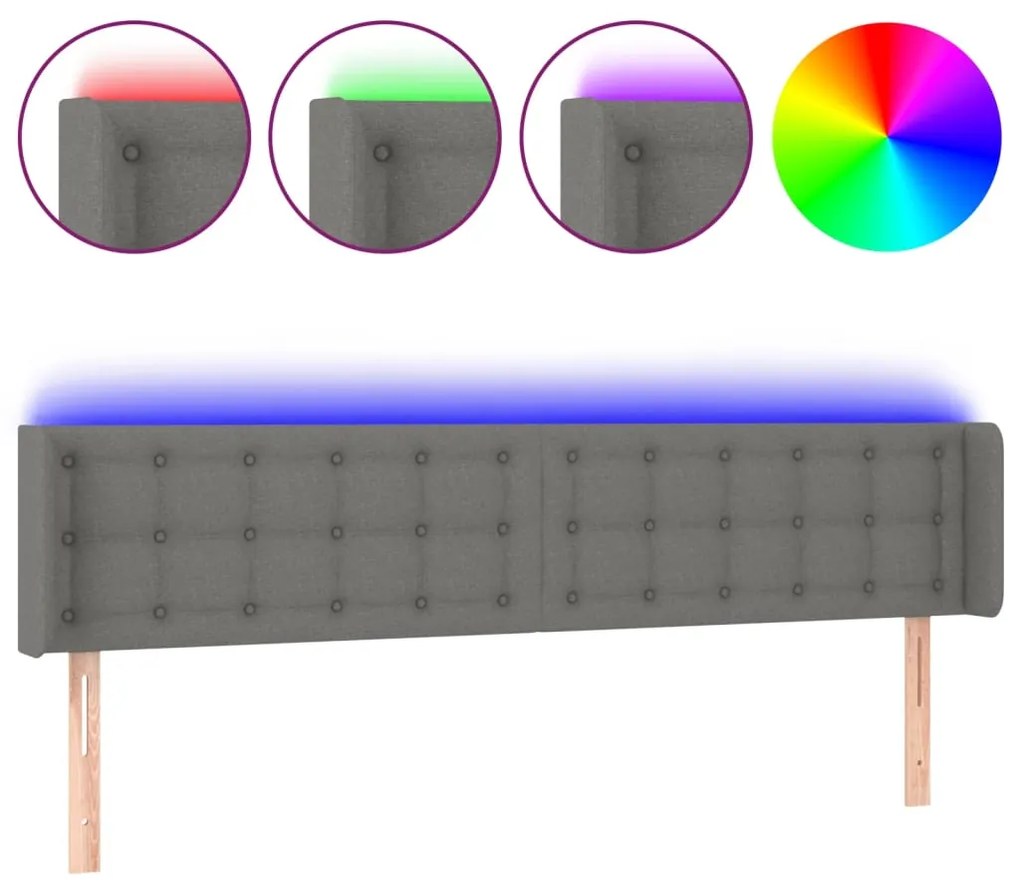 Testiera a led grigio scuro 203x16x78/88 cm in tessuto
