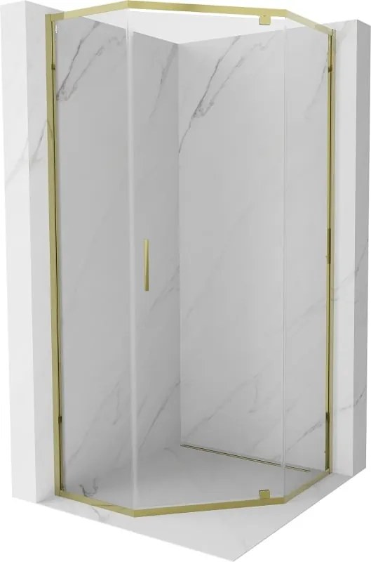 Mexen Exo cabina doccia pentagonale a battente 90 x 90 cm, trasparente, oro - 812-090-090-50-00