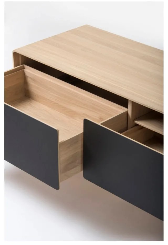 Tavolo TV in legno di quercia di colore nero-naturale 200x48 cm Fina - Gazzda