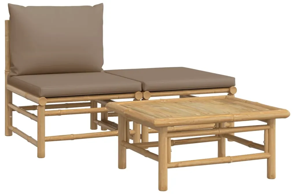 Set salotto da giardino 3pz con cuscini tortora bambù