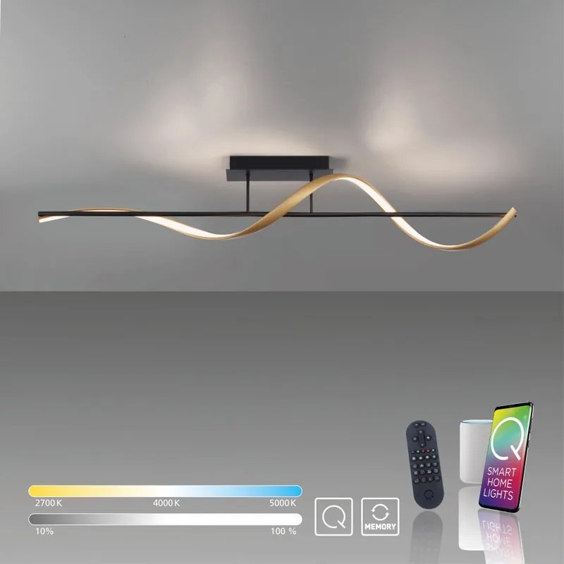 Plafoniera LED moderno Q-Swing, ottone 18x121 cm, luce con 3 temperature di colore dimmerabile, 1350 lumen PAUL NEUHAUS