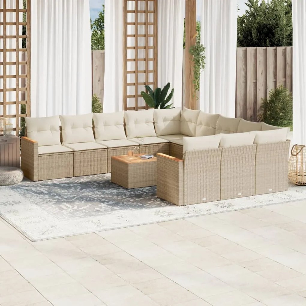 Set divani da giardino 12 pz con cuscini beige in polyrattan