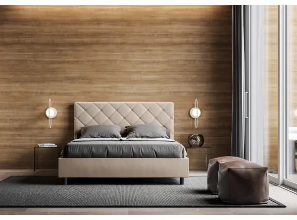 Letto matrimoniale con rete imbottito 160x210 similpelle tortora Priya