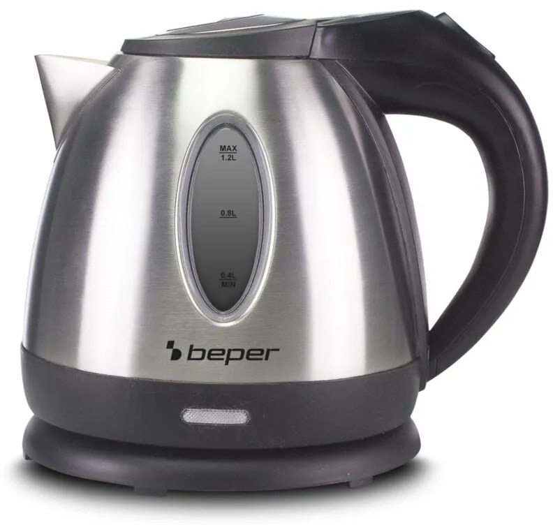 P101BOL001 Bollitore d'Acqua Elettrico, 1630 w, Bollitore 1,2 Litri in Plastica e Acciaio, Senza fili, Acciaio/Nero - Beper