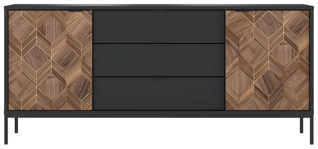 Credenza con 2 ante e 3 cassetti Nero e Naturale scuro - MIALINE