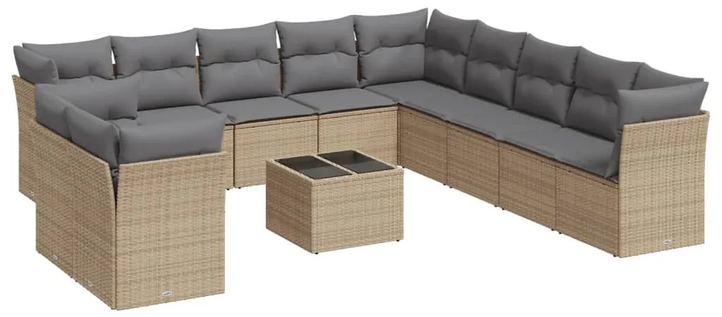 Set divani da giardino 12 pz con cuscini beige in polyrattan