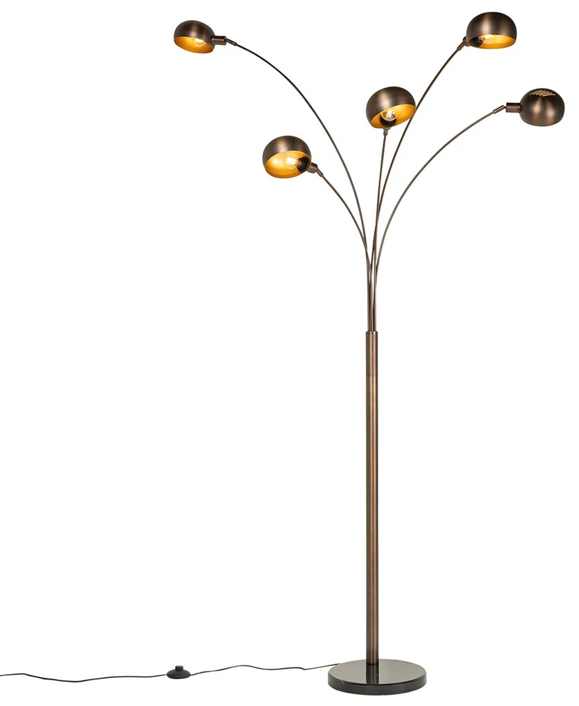 Lampada da terra di design bronzo scuro con oro 5 luci - Sixties Marmo