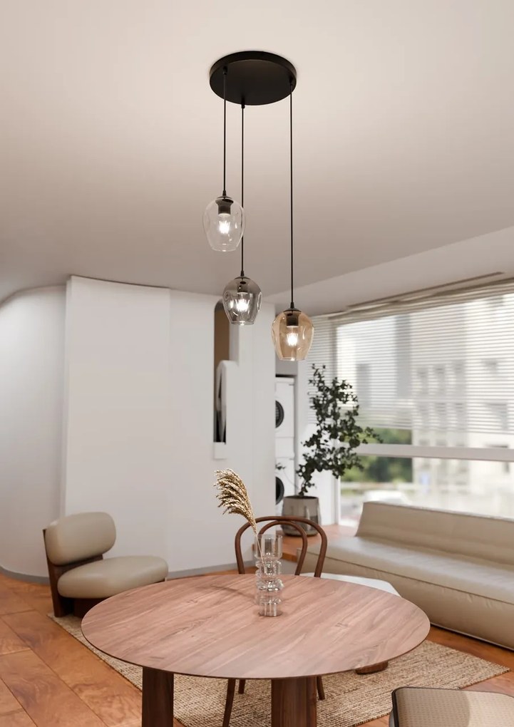 Lampadario a Sospensione in Acciaio e Vetro ISTAR 3 BL PREMIUM 3xE27