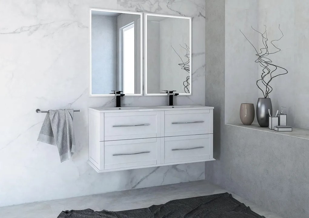 Mobile da bagno sospeso sotto lavabo L 120 x H 55 x P 46 cm bianco laccato opaco, 4 cassetti BADEN HAUS Tiffany