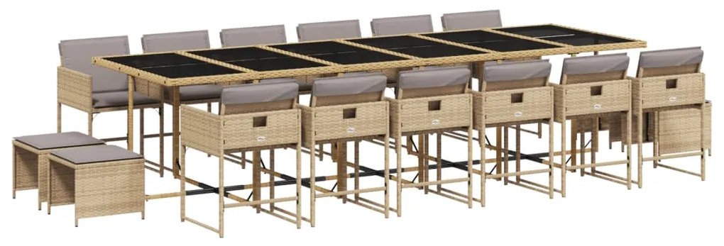 Set Pranzo da Giardino 17 pz con Cuscini Beige Misto Polyrattan