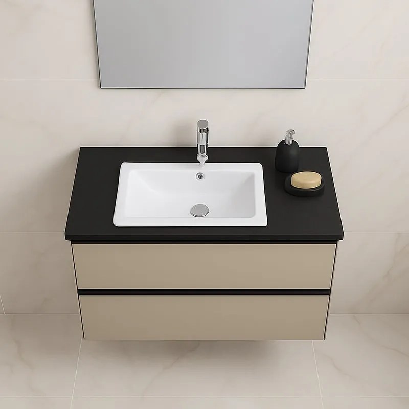 Mobile da bagno sospeso sotto lavabo L 99.5 x H 40 x P 45.5 cm marrone talpa laccato opaco, 2 cassetti Fusion